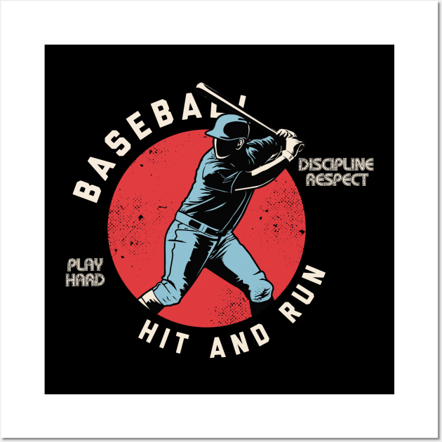 Vintage Baseball Player Hit And Run Baseball Love Wall Art by anubis1986